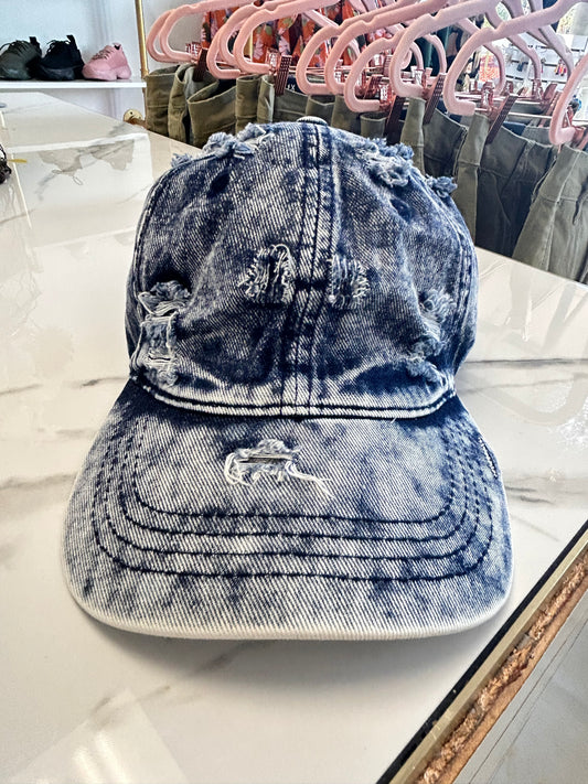 Distressed Denim Cap-Faded Wash