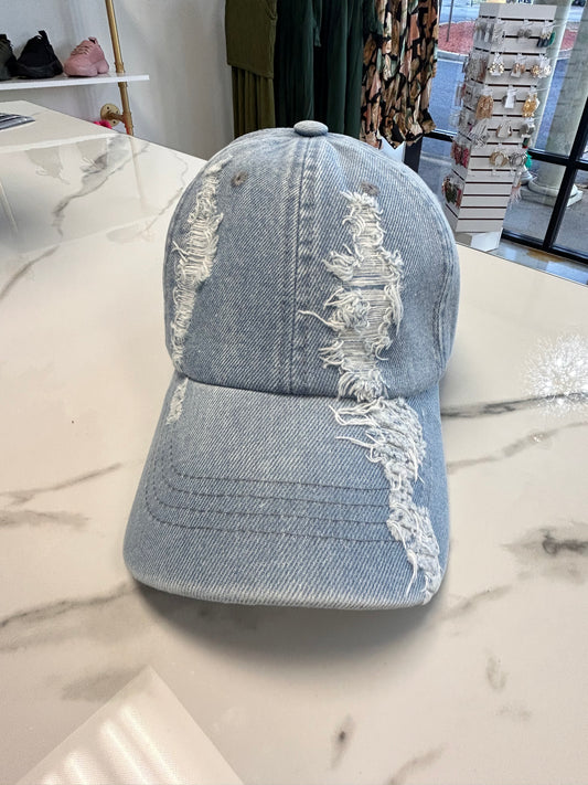 Distressed Denim Hat-Light Blue